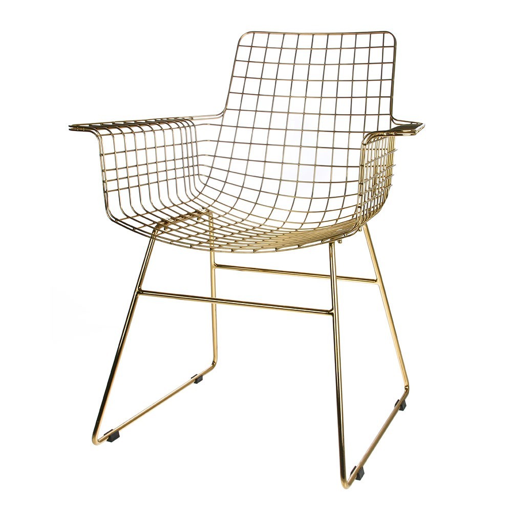 Metal wire chair with arms brass HKliving