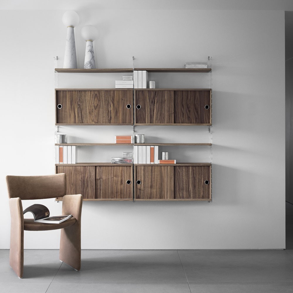 Cabinet avec portes coulissantes noyer - Système String String Furniture