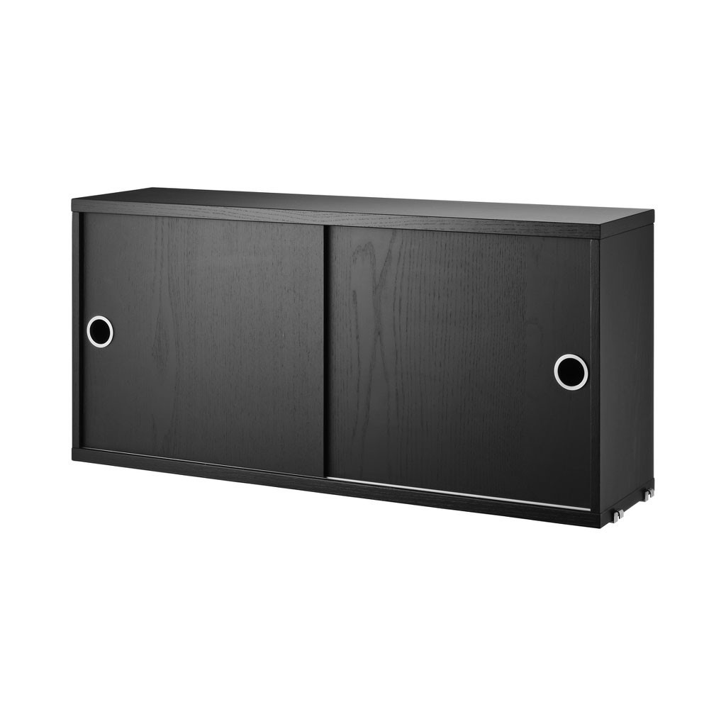 Cabinet avec portes coulissantes frêne teinté noir - Système String String Furniture