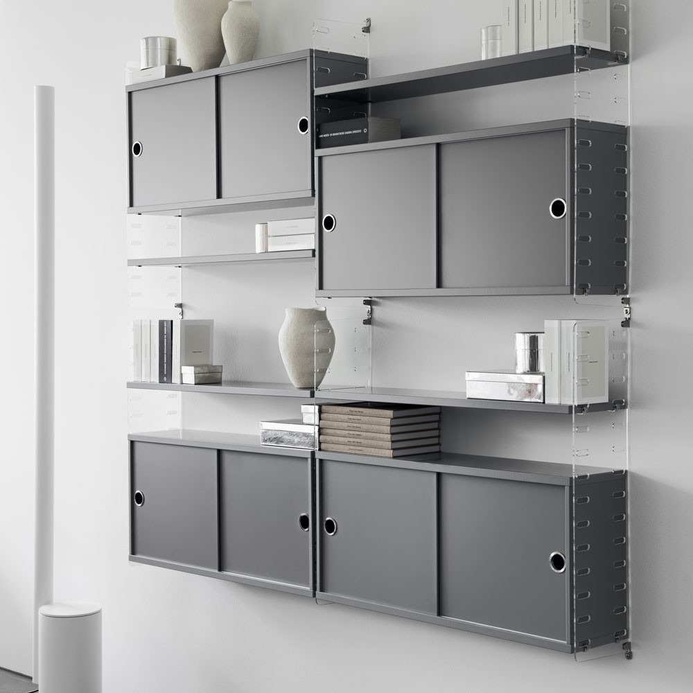 Grey cabinet with sliding doors - String system String