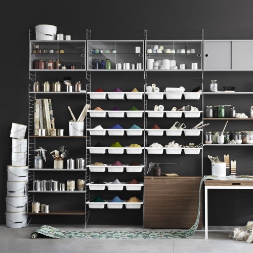 Grey display cabinet with sliding glass doors - String system String