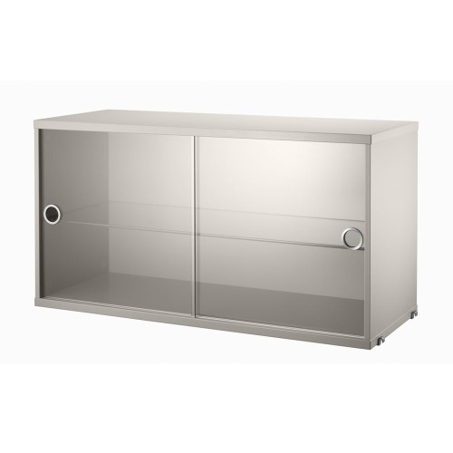 Beige display cabinet with sliding glass doors - String system String