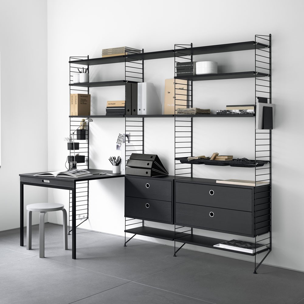 Commode avec tiroirs frêne teinté noir - Système String String Furniture
