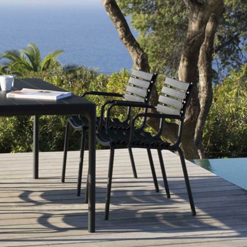 Mesa de comedor cuatro 90x160cm negro y bambú Houe