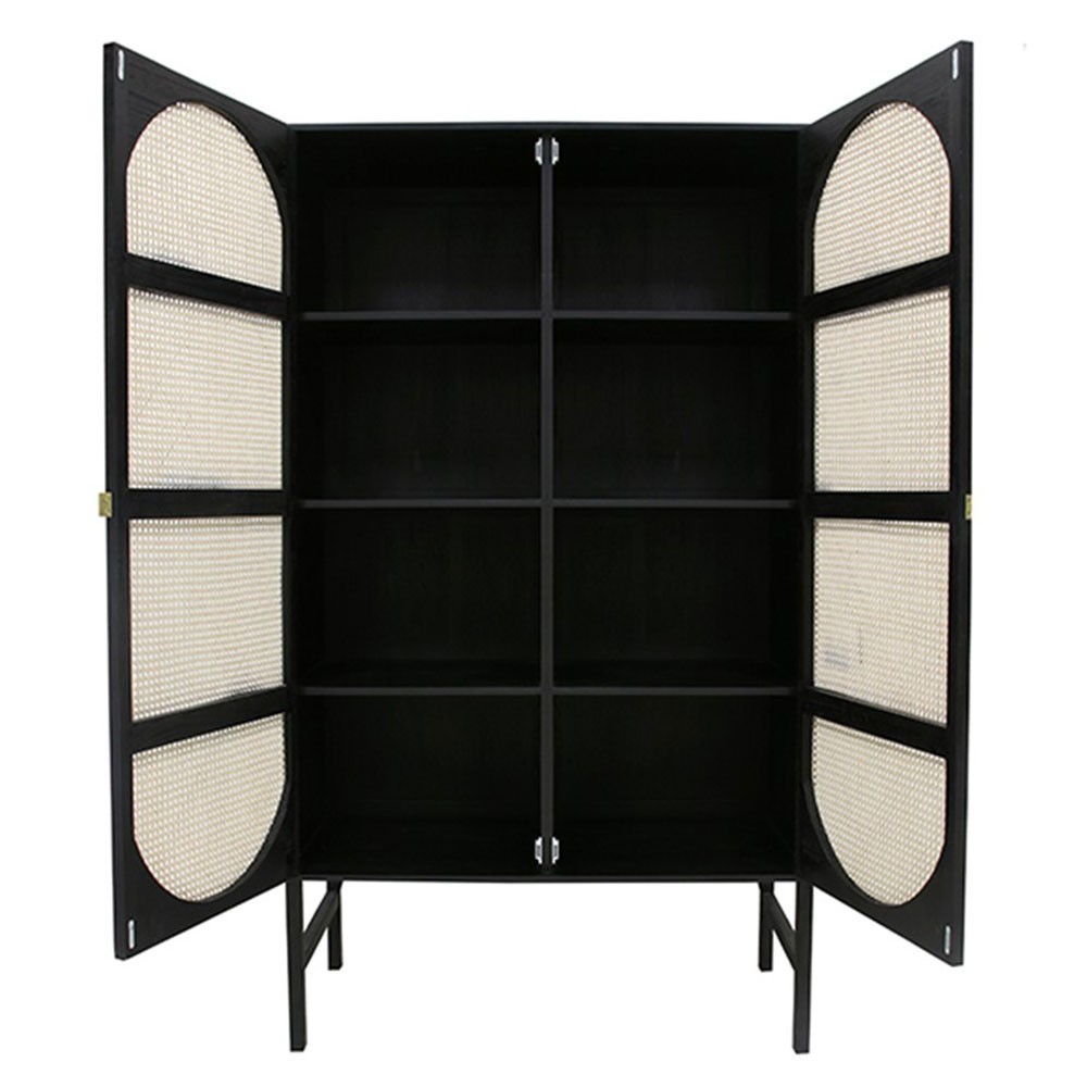 Rétro en cannage & bois noir avec étagères HK Living