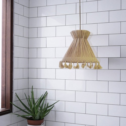 Conical pendant lamp raffia XS Honoré