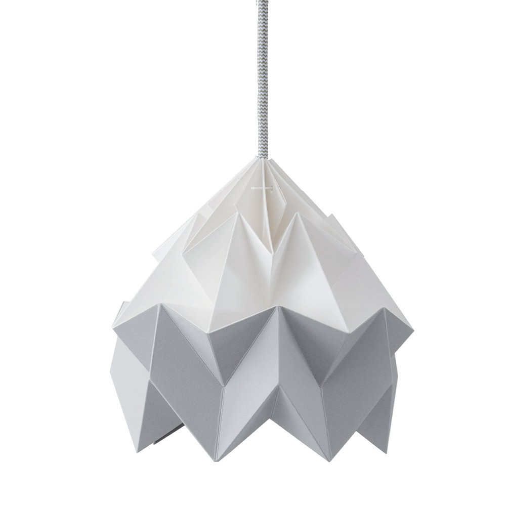 Origami-ophanging in wit en grijs mottenpapier Snowpuppe