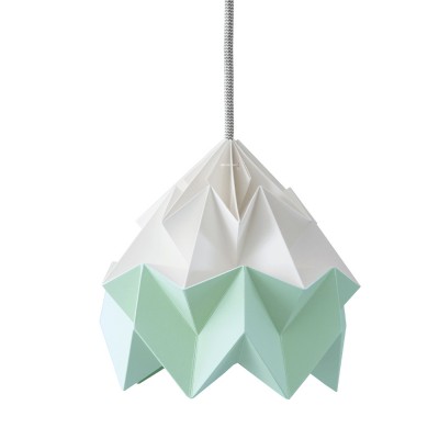 Origami Hängelampe in weißem & mintgrünem Mottenpapier Snowpuppe
