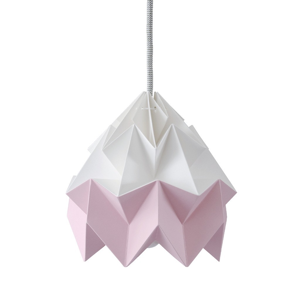 Suspensión de origami en papel Moth blanco y rosa Snowpuppe