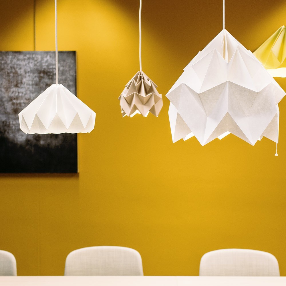 Moth paper origami lamp gold yellow Snowpuppe