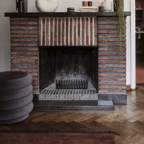 Poef Rond S beige fluweel Ferm Living