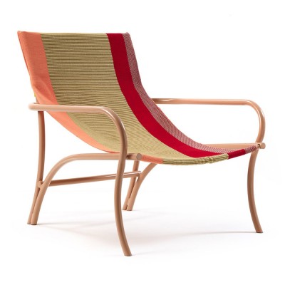 Poltrona Maraca arancio, oro, rosso e sedia ames