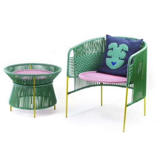 Caribe basket table green, pink & curry ames