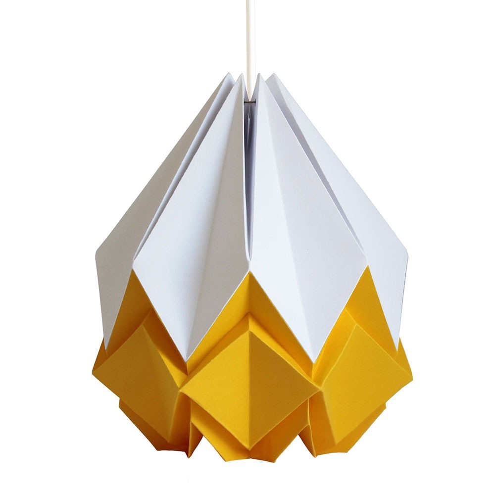 Lámpara colgante Hanahi papel blanco y amarillo dorado Tedzukuri Atelier