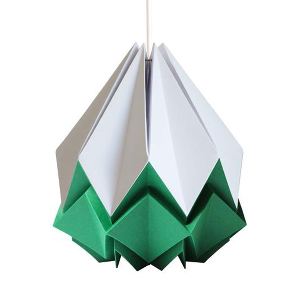 Hanahi pendant lamp paper white & forest green Tedzukuri Atelier