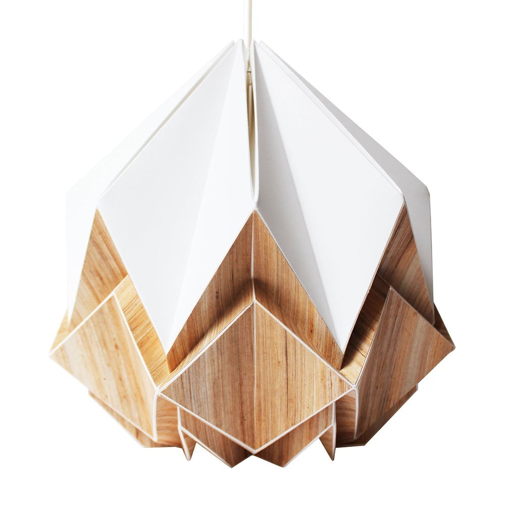 Lámpara colgante Hanahi papel blanco y madera Tedzukuri Atelier