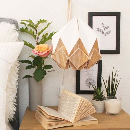 Hanglamp Hanahi wit papier & hout Tedzukuri Atelier