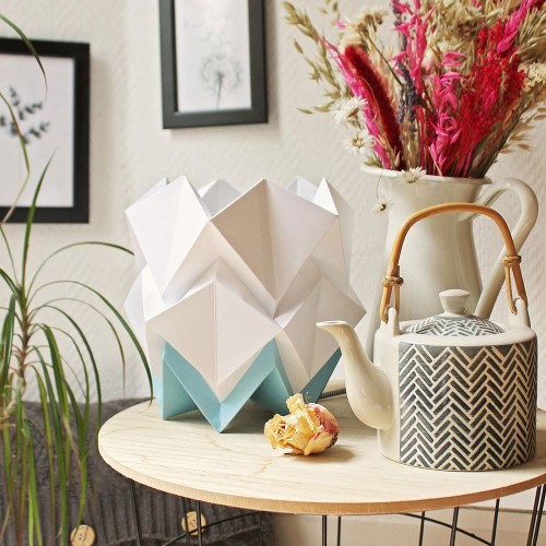 Lampe à poser Hikari papier blanc & bleu ciel Tedzukuri Atelier