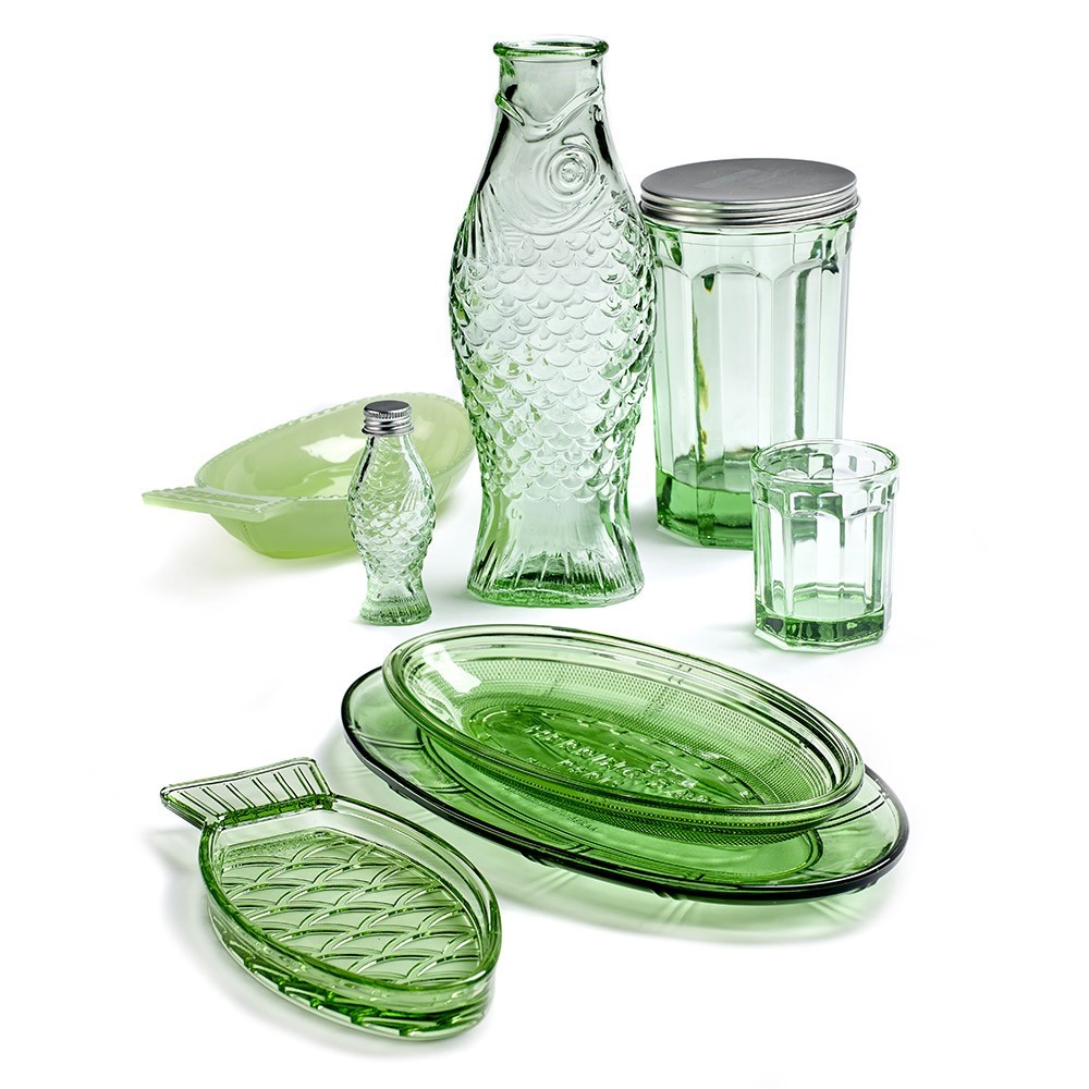 Glas L Fish & Fish transparant groen (set van 4) Serax
