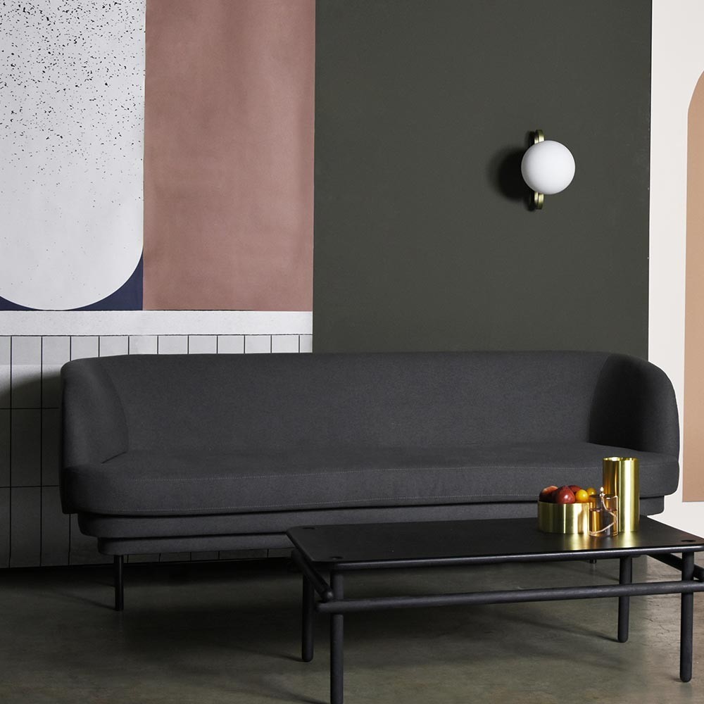 Cornice 3 seaters sofa black & teal green velvet ENOstudio