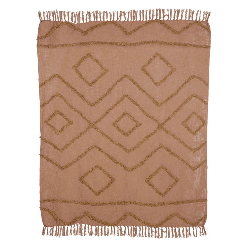 Cotton fringe pattern throw brown HKliving