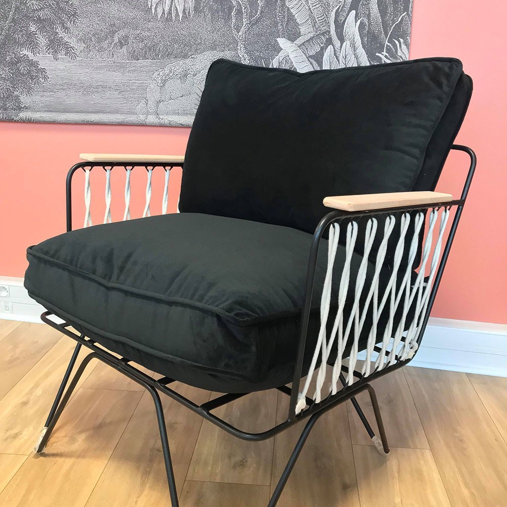 Honoré black velvet Croisette armchair