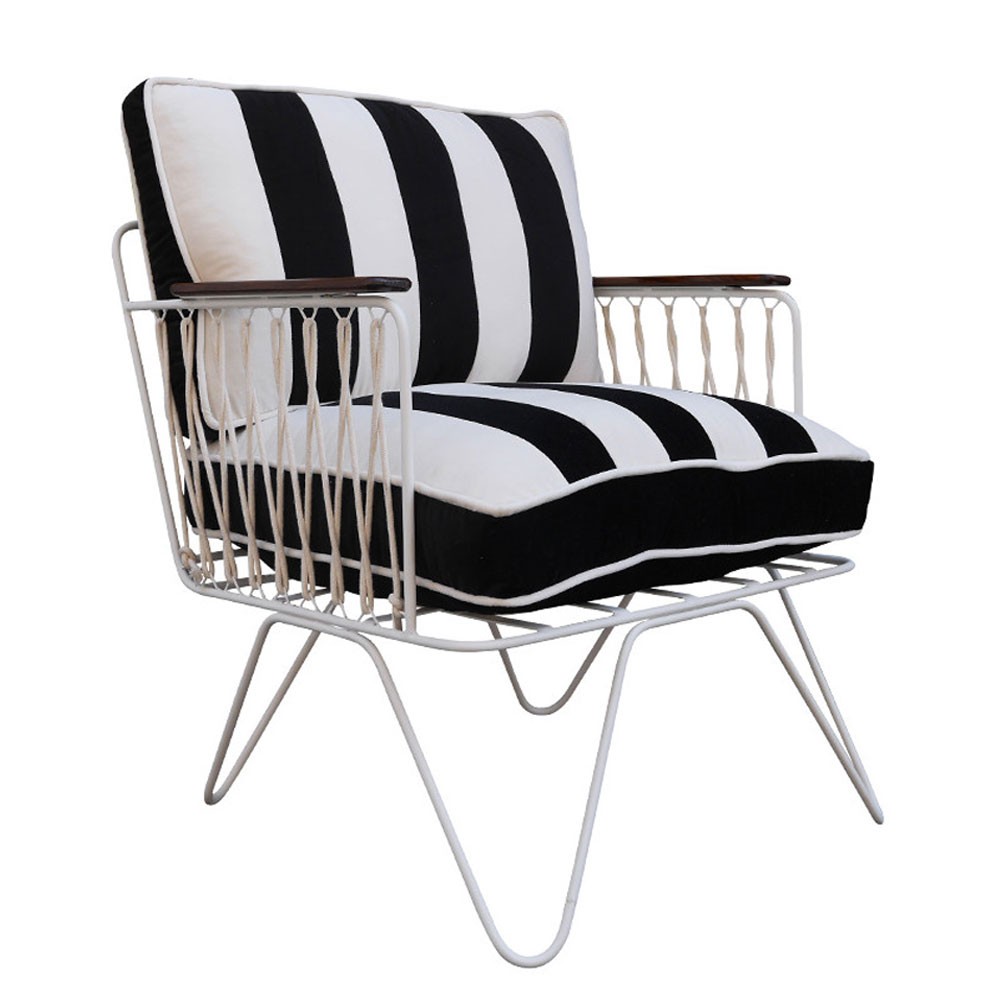 Croisette armchair in black & white striped velvet Honoré