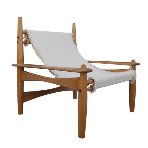 Fauteuil Carlo coton tissé & bois teinté clair Honoré