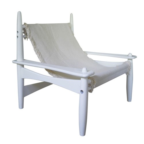 Fauteuil Carlo coton tissé & bois teinté blanc Honoré