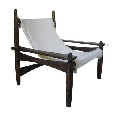 Fauteuil Carlo coton tissé & bois teinté foncé Honoré