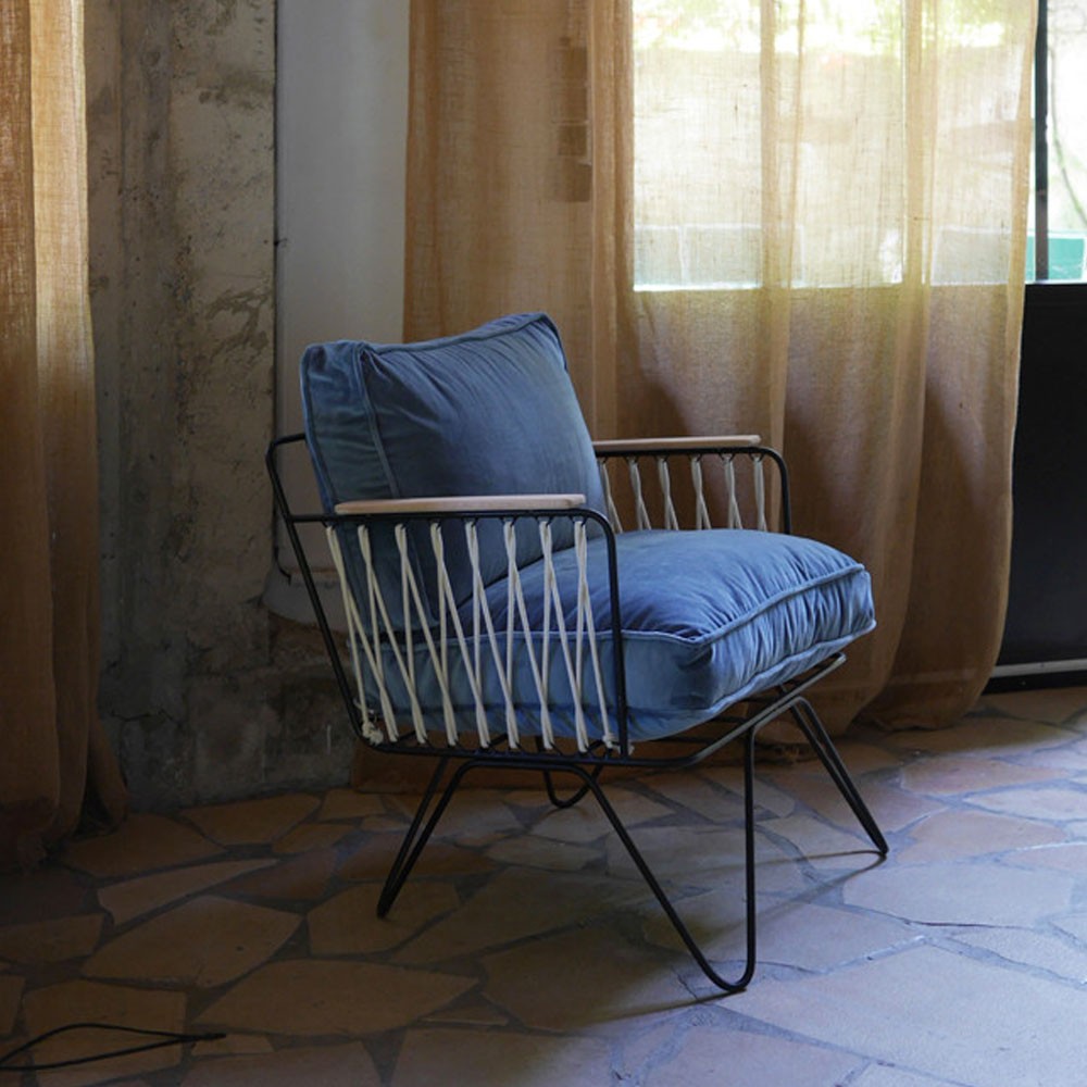 Honoré celadon velvet Croisette armchair