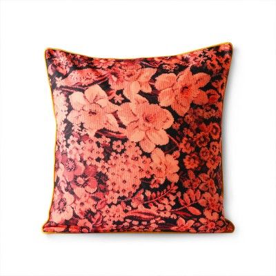 Printed floral cushion coral & black HKliving
