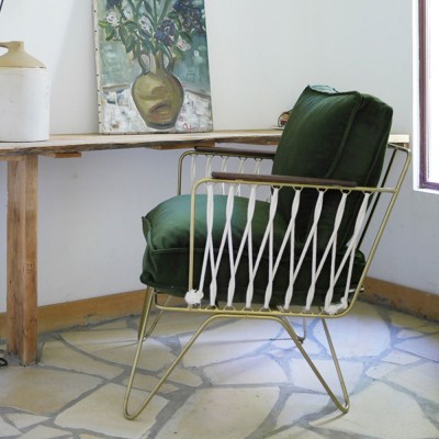 Sillón Croisette de terciopelo verde bosque Honoré