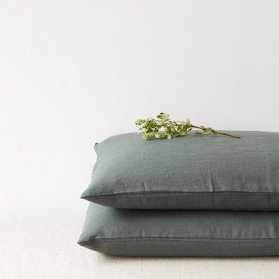Forest green linen pillow case