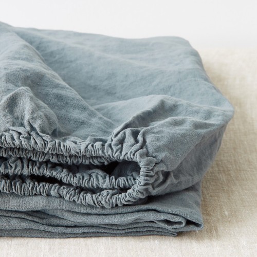 Lenzuolo con angoli in lino blu nebbia Linen Tales