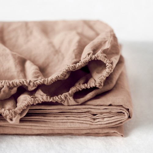 Crème koffie linnen hoeslaken Linen Tales