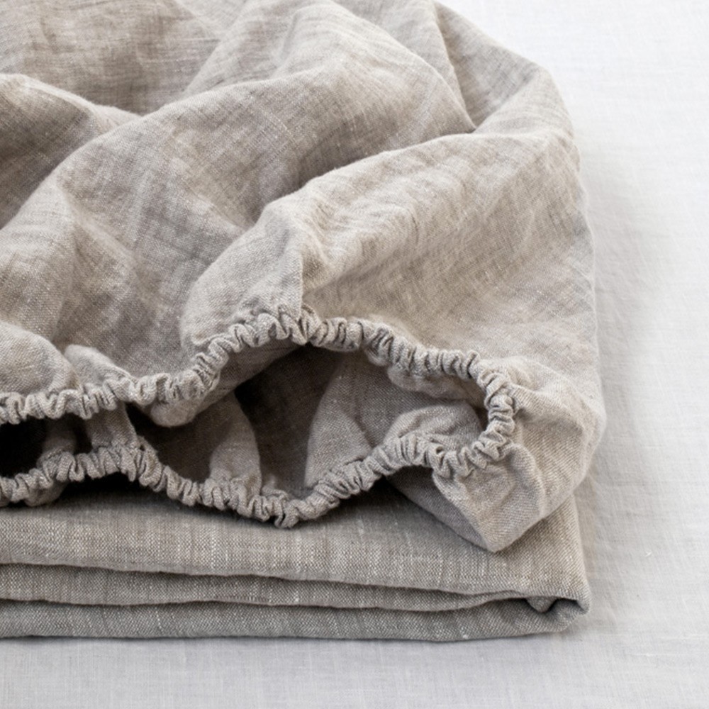 Melange fitted washed linen bed sheet Linen Tales