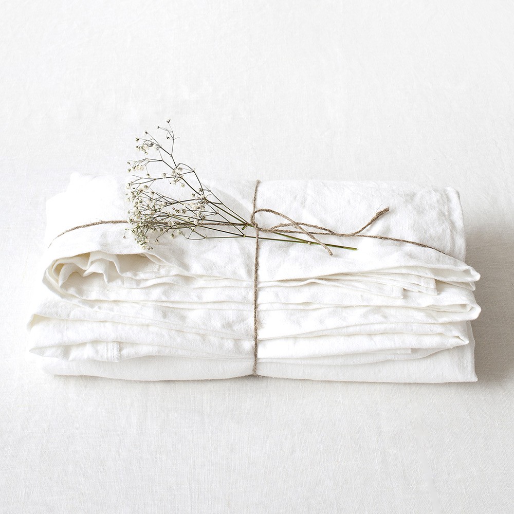 White washed linen bed sheet Linen Tales