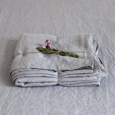 Light grey washed linen bed sheet