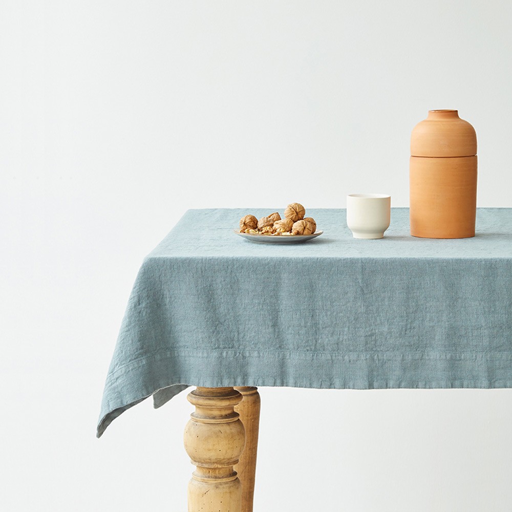 Blue fog washed linen tablecloth Linen Tales
