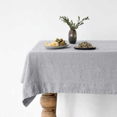 Light grey washed linen tablecloth