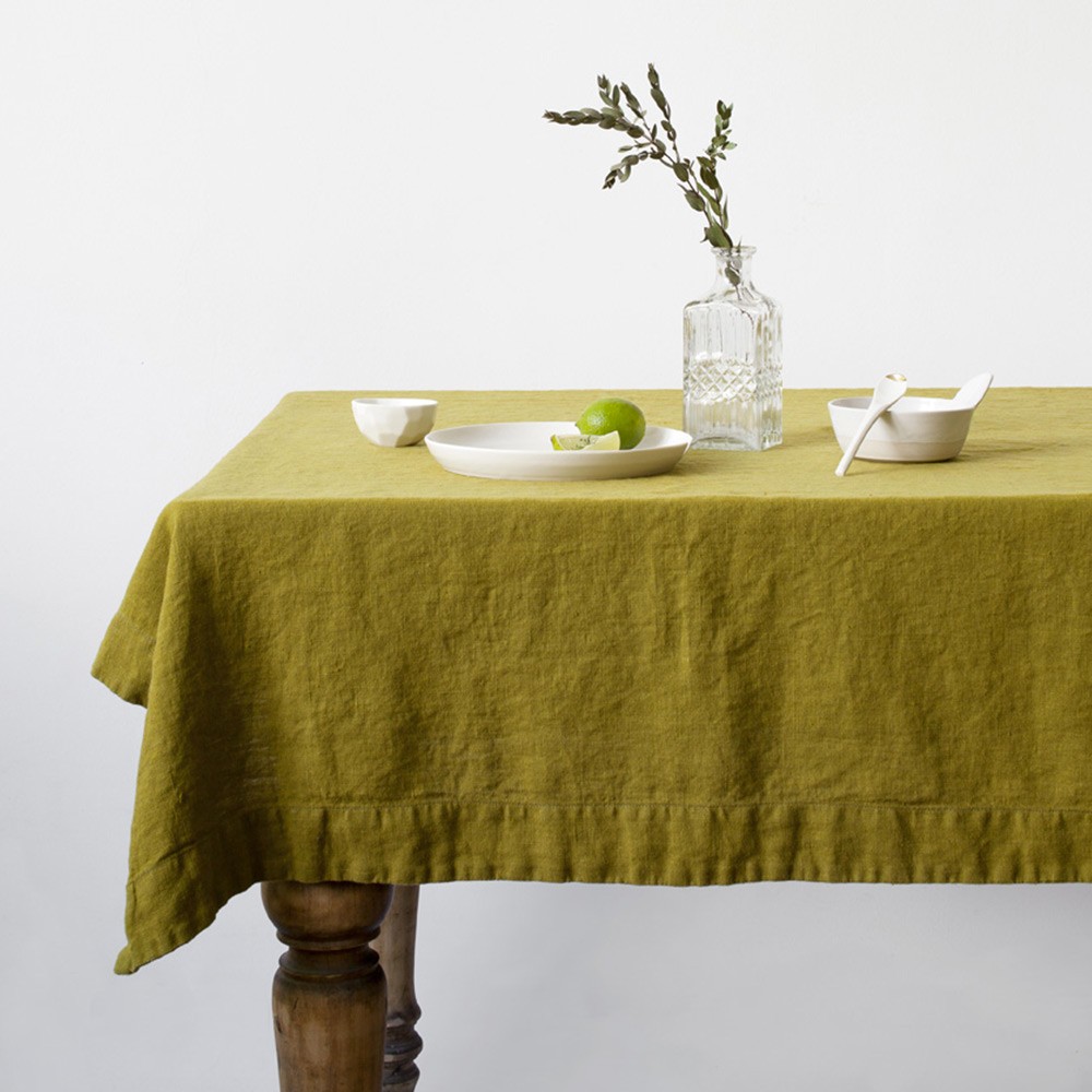 Moss green washed linen tablecloth Linen Tales