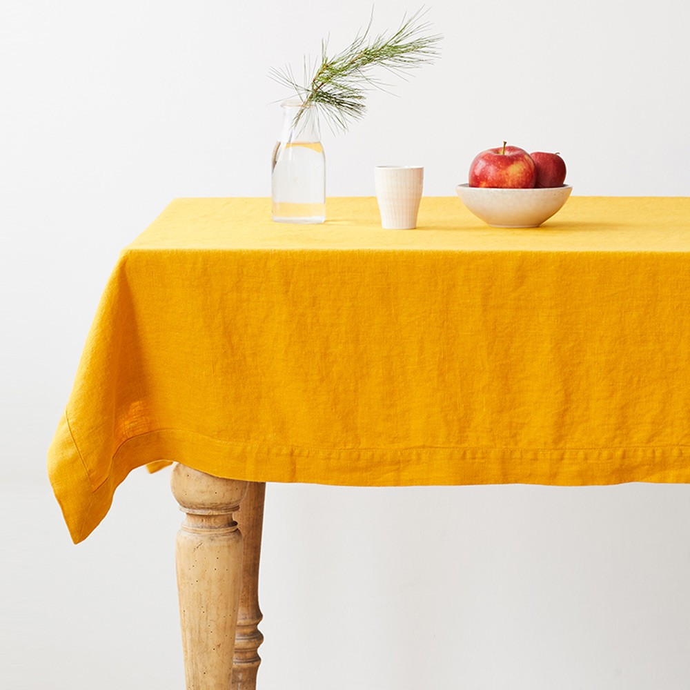 Mustard washed linen tablecloth Linen Tales
