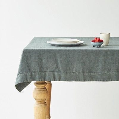 Forest green washed linen tablecloth Linen Tales Linen Tales