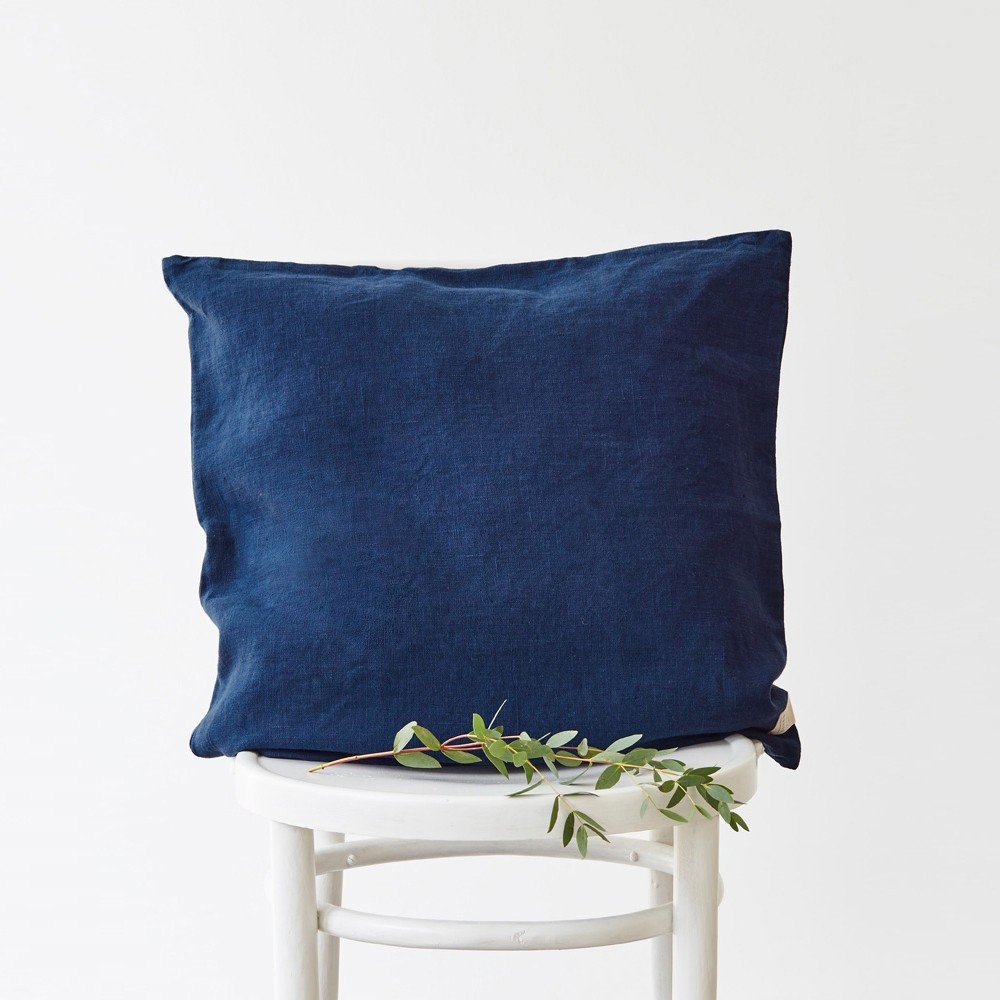 Navy washed linen cushion cover Linen Tales