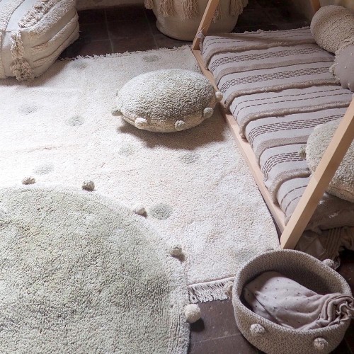 Tappeto lavabile Hippy Dots naturale e oliva Lorena Canals