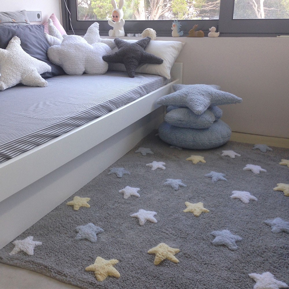 Washable Rug tricolor Stars grey & blue Lorena Canals