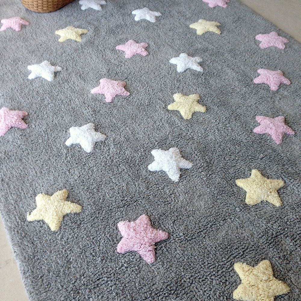 Washable Rug tricolor Stars grey & pink Lorena Canals