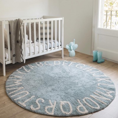 Wasbaar vloerkleed ABC blauw & naturel rond Lorena Canals