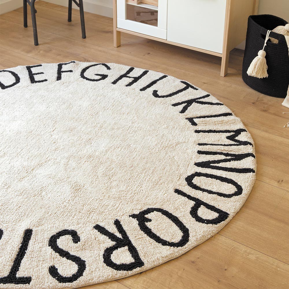Washable rug ABC natural & black round Lorena Canals